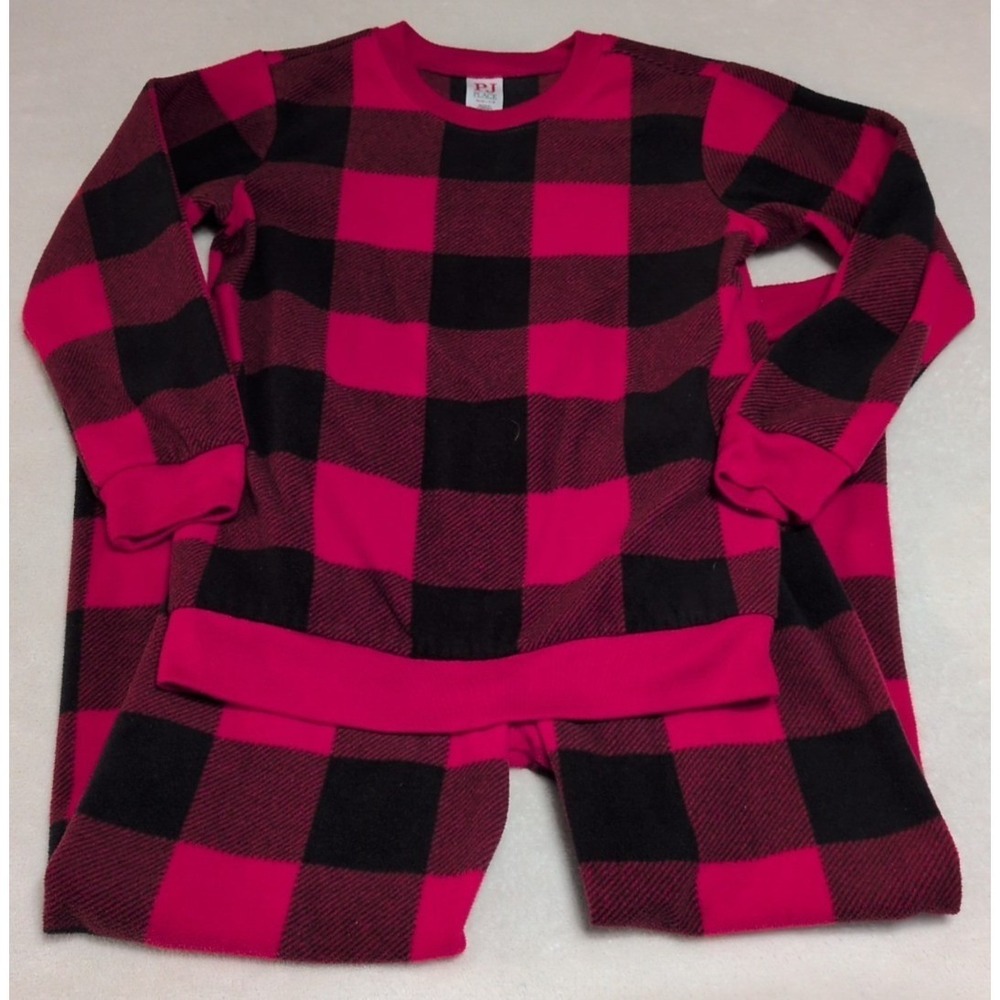 PJ‎ Place Pajama Set Kids 7/8 Red Black Excellent Buffalo Plaid Fleece 2pc
